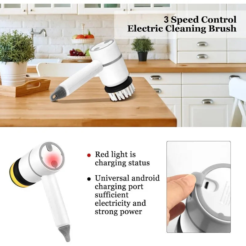 Multifunctional para esfregar sujeiras, gorduras em  louças e peças em geral .
Cozinha , Fogão , Piso...etc.
Com 06 Cabeças de Escova Substituíveis.
Recarregavel.
